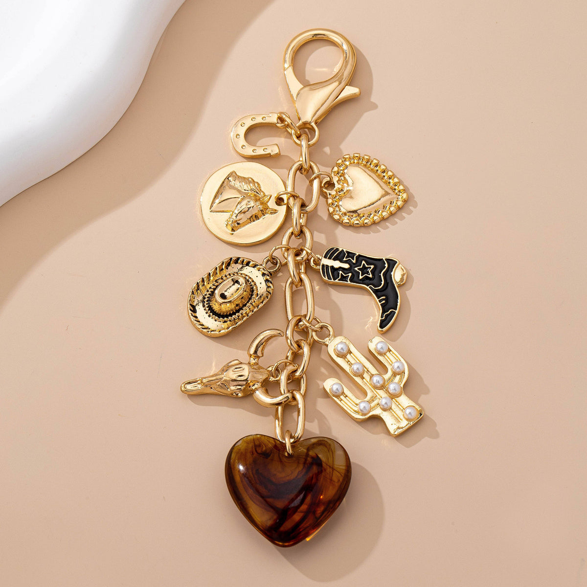WESTERN HEART CROSS HAT BOOT HEART BAG CHARM | 80K096: GOLD