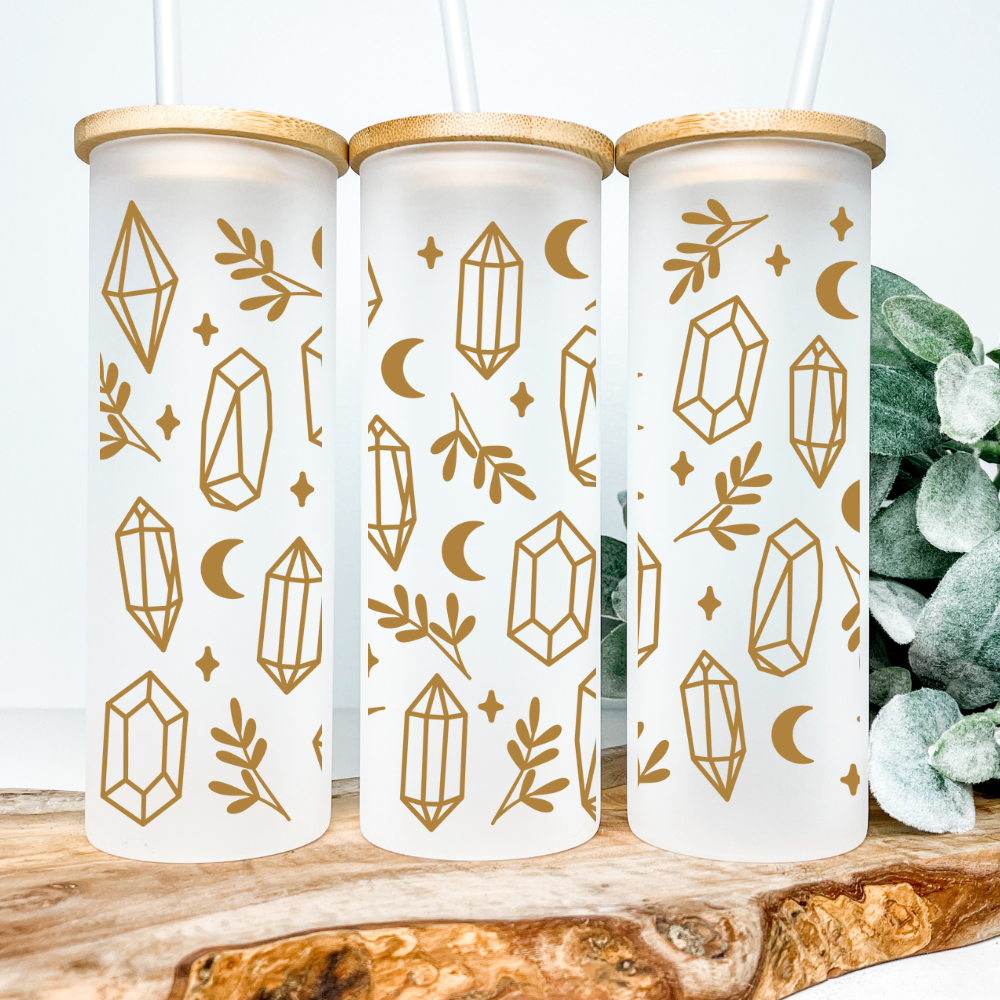 Crystals | VINYL | 25oz Skinny Glass Tumbler: Frosted, Blank