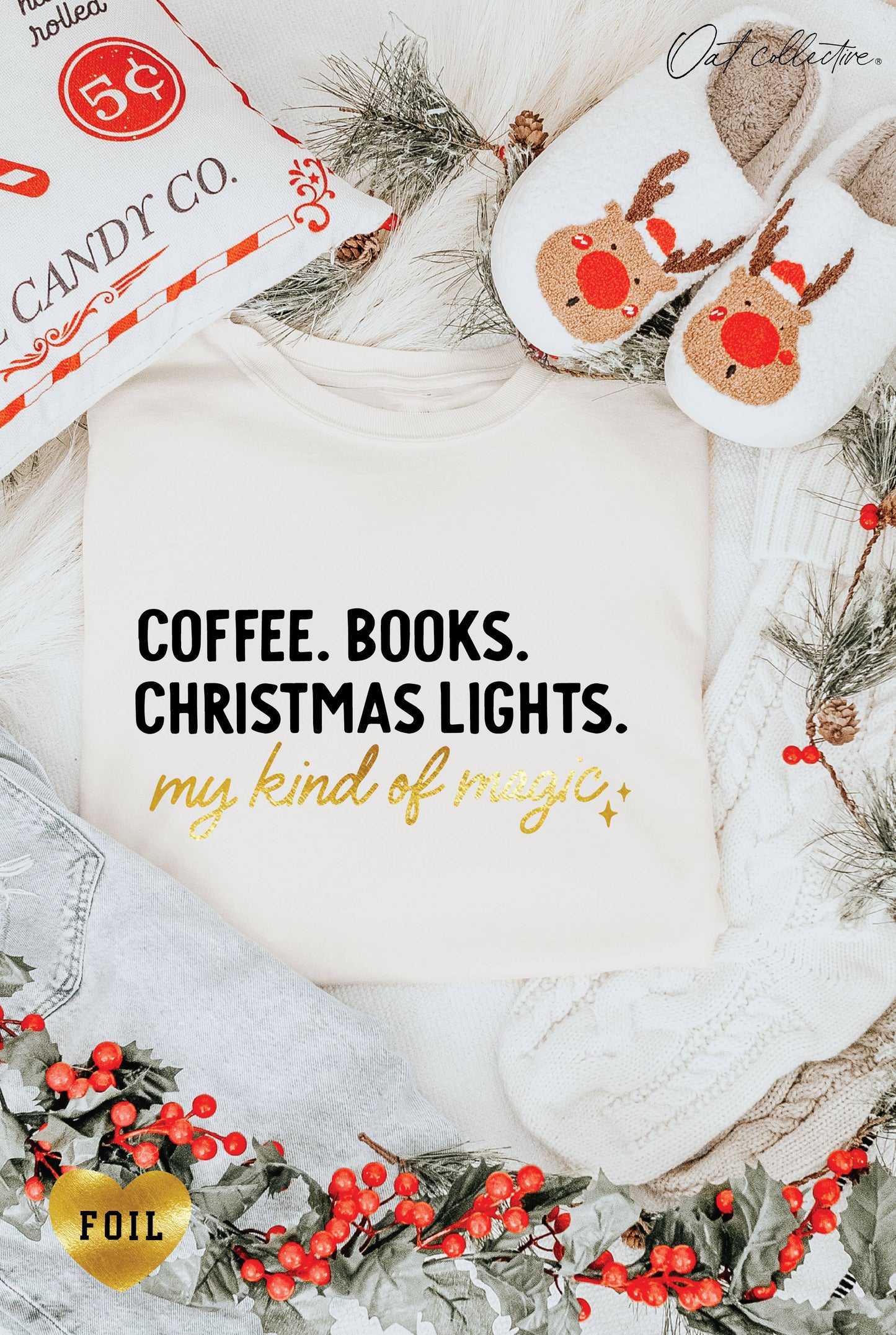 COFFEE BOOKS CHRISTMAS Graphic T-shirt: VINTAGE WHITE, L