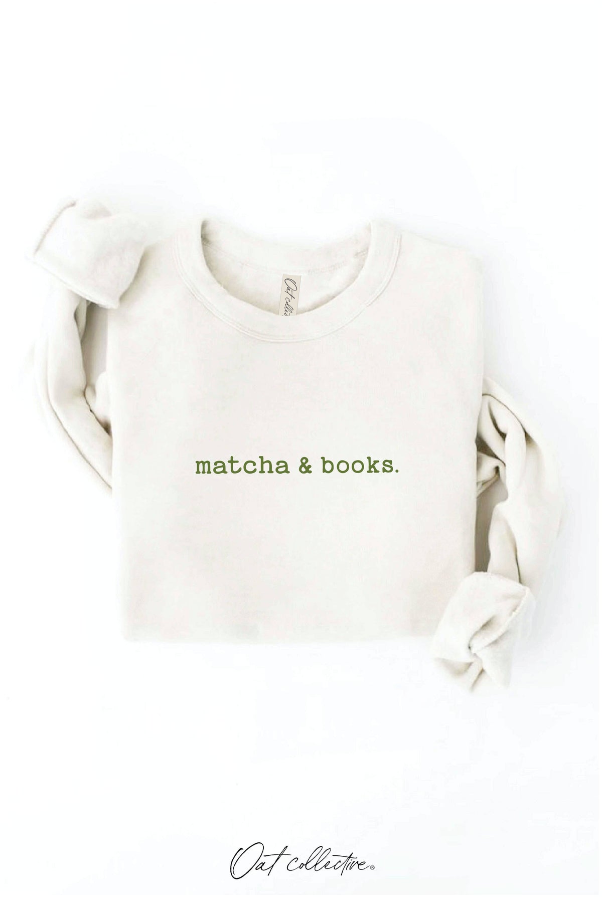 MATCHA AND BOOKS Graphic Sweatshirt: VINTAGE WHITE LONG SLEEVE,