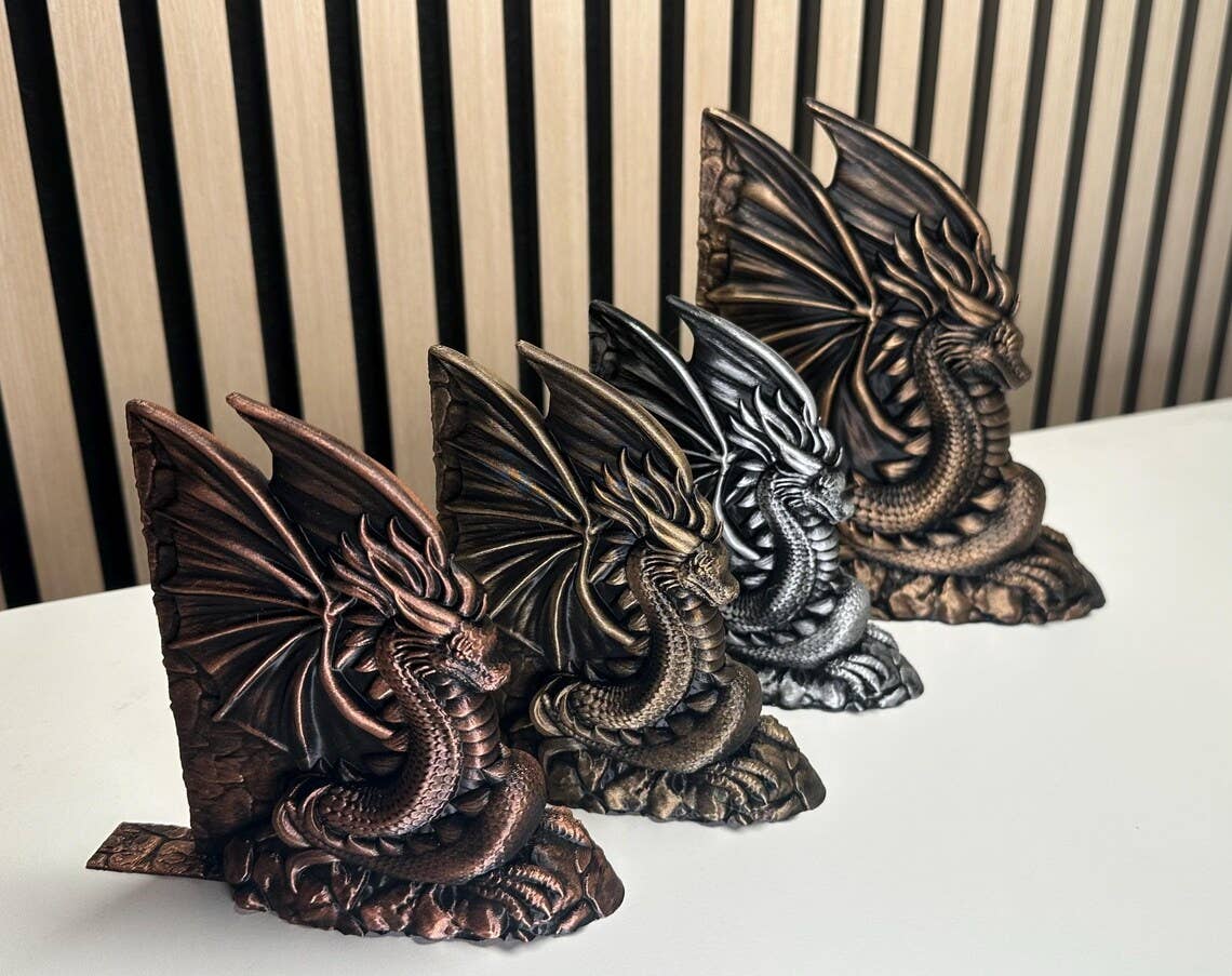 Majestic Dragon Bookends – Unique and Stylish Book Holders: Rose Gold, 5 Inch